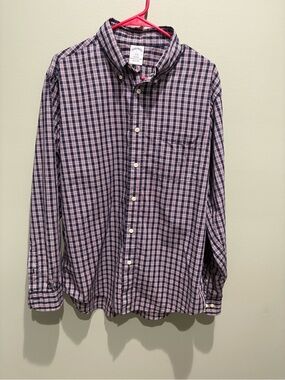 Brooks Brothers Pink and Navy Plaid Button-Down Shirt